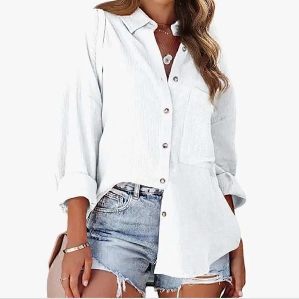 Caffe Marrakesh Solid White Casual Button Down Shirt